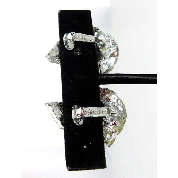 Vintage 60s Signed Sarah Coventry Textured Leaves Faux Pearls Clip on Earrings - Picture 8 of 9